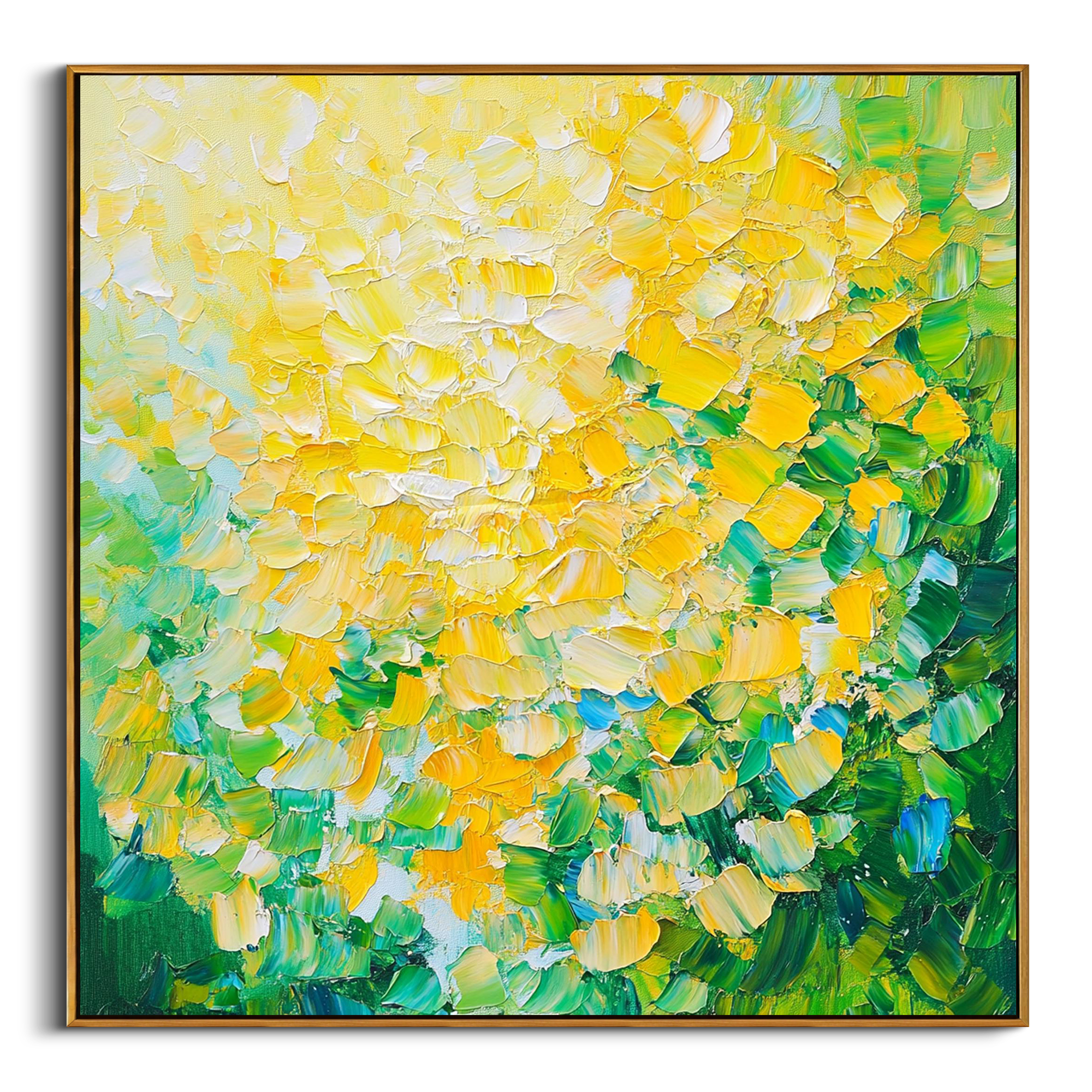 MINT SUNLIGHT: Modern Square 3D Heavy Texture Abstract Wall Art, Green & Yellow Palette Knife Relief