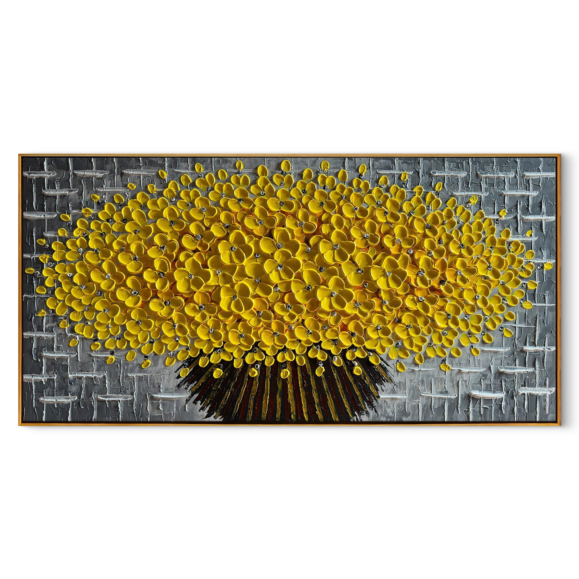 GOLDEN GLOW: Panoramic 3D Heavy Texture Floral Wall Art, Luxury Yellow Flower Tree Relief