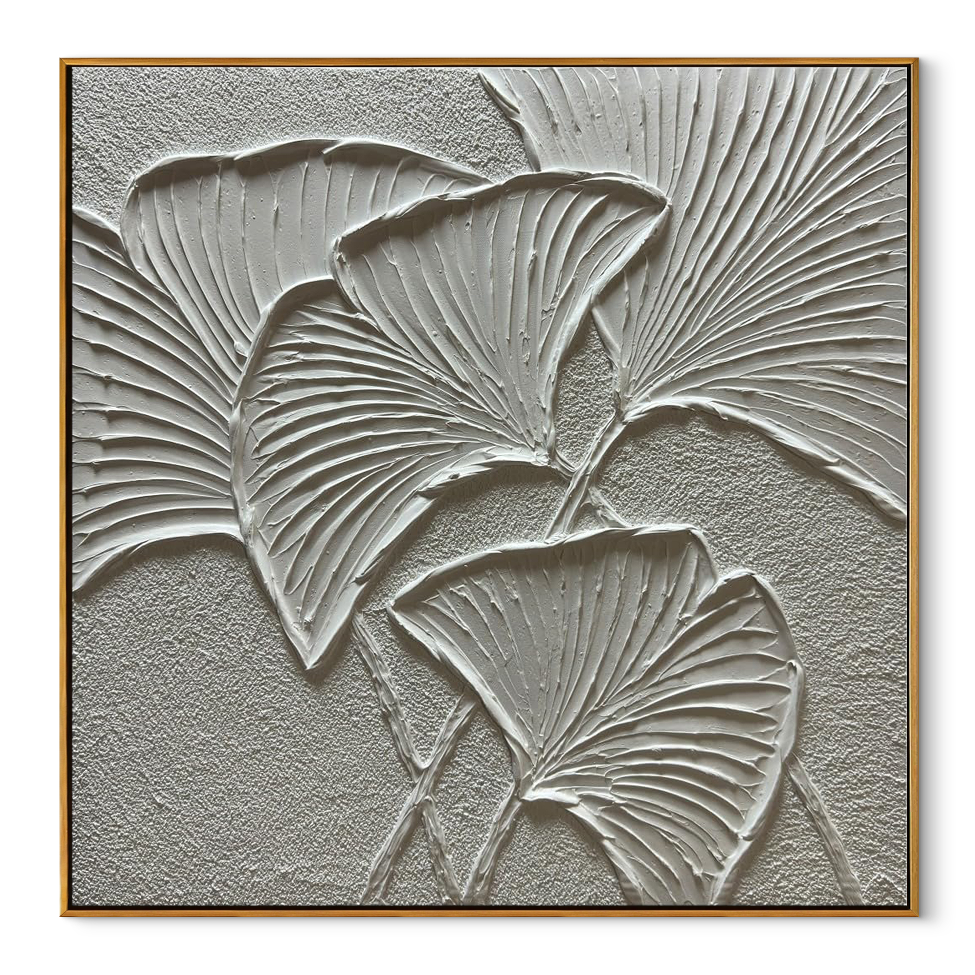 Ginkgo Whisper – Modern Minimalist Ginkgo Leaf Textured Painting | Wabi-Sabi Sculptural Hallway Art