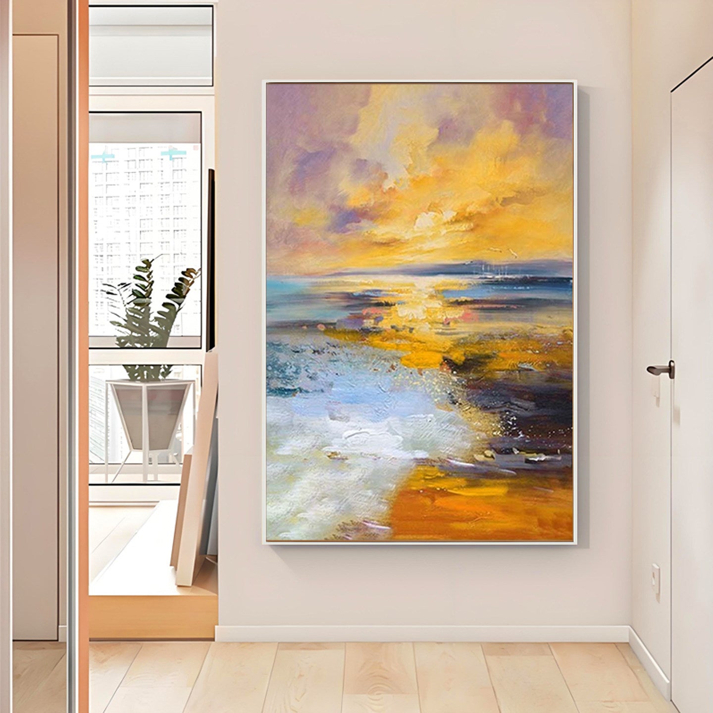 Sunset Tide – Vibrant Coastal Sunset Impasto Modern Painting | Coastal Modern Living Room & Bedroom Art