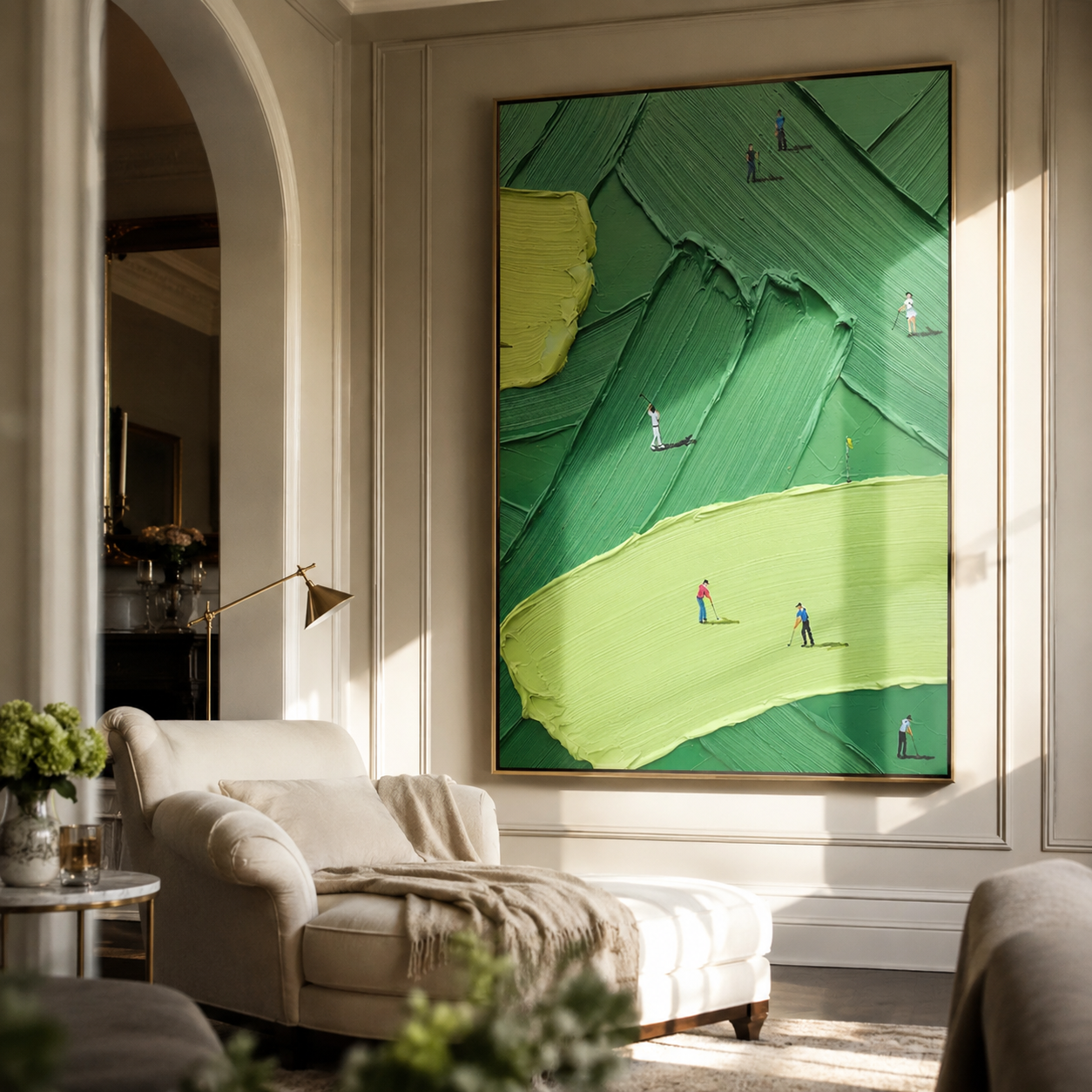 The Fairway Pursuit – Modern Impasto Golfing Painting | Creative Green Texture Sports Office Decor
