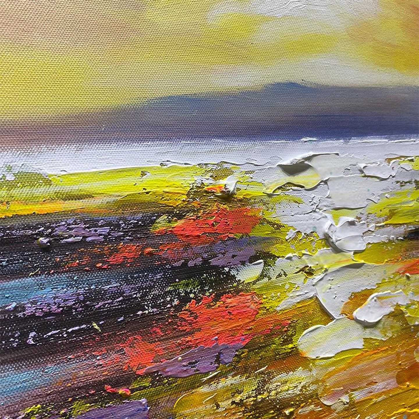 Sunset Tide – Vibrant Coastal Sunset Impasto Modern Painting | Coastal Modern Living Room & Bedroom Art