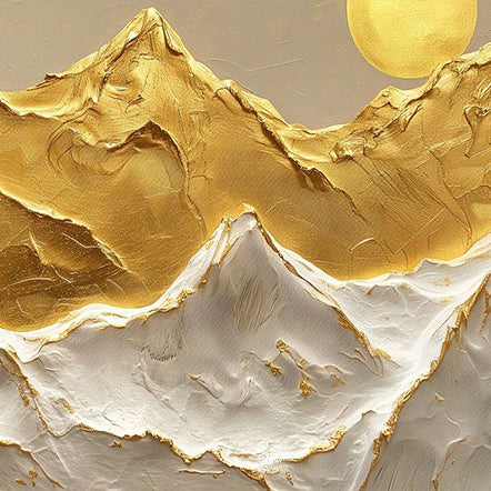 Golden Peaks – Gold Leaf Abstract Landscape Texture Painting | Contemporary Mountain Living Room & Home Office Art