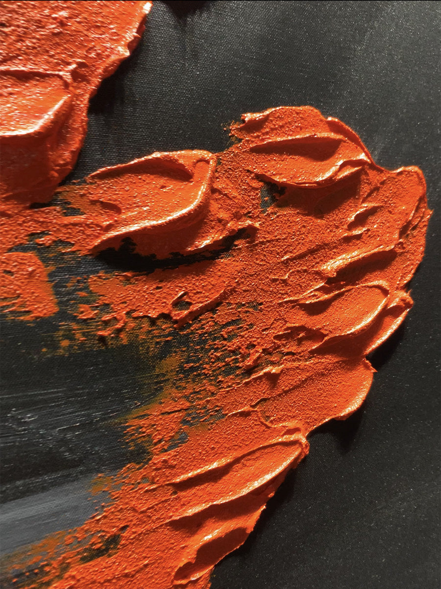 Midnight Flare – Modern Minimalist Black & Orange Impasto Abstract Art | Luxury Dramatic Hallway Art
