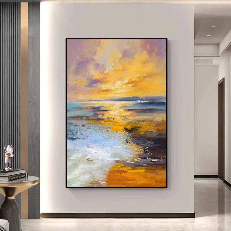 Sunset Tide – Vibrant Coastal Sunset Impasto Modern Painting | Coastal Modern Living Room & Bedroom Art