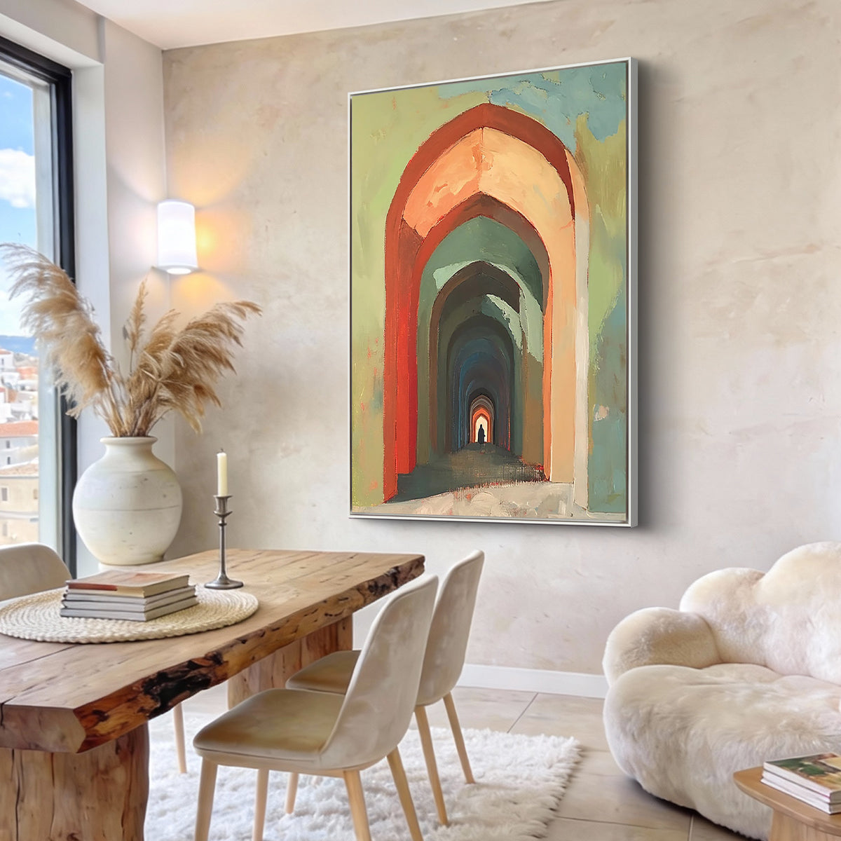 The Infinite Passage – Surrealistic Archway Architectural Painting | Modern Retro Home Office Art