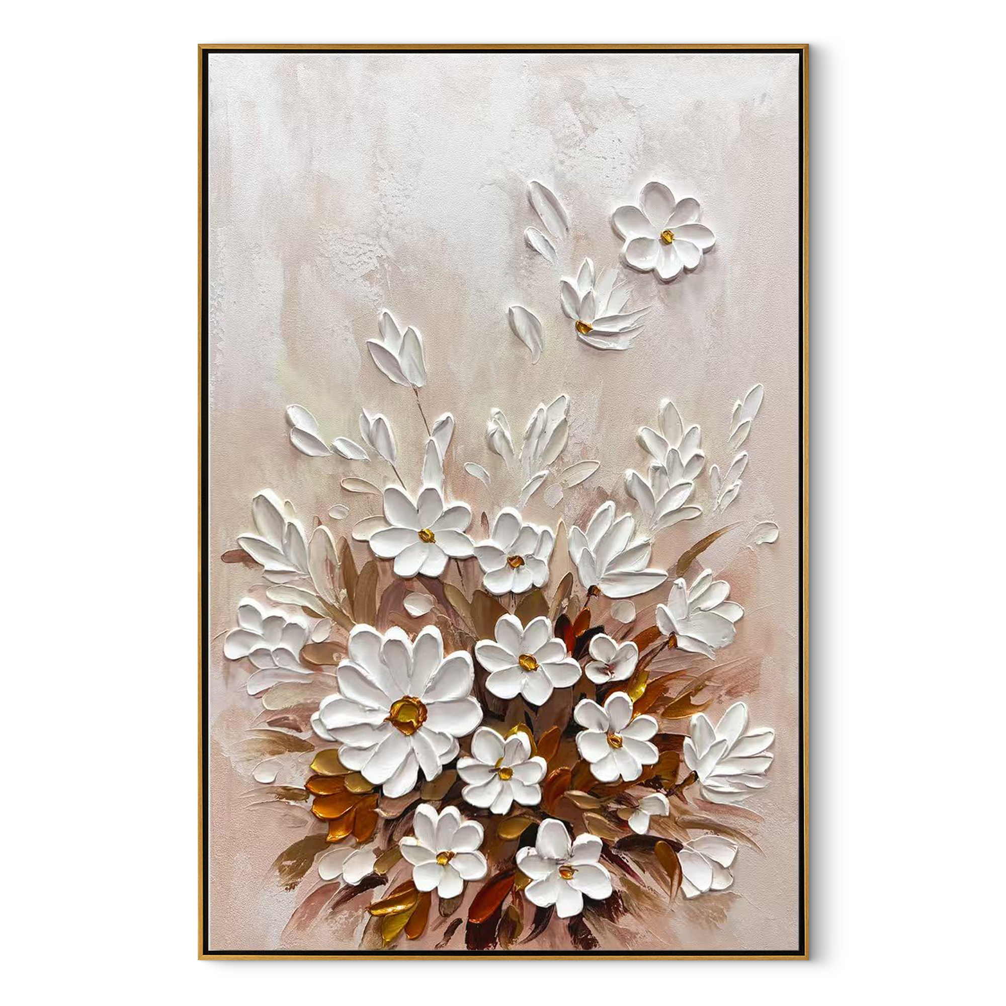 BLUSH PETALS: 3D Heavy Texture White Flower Wall Art, Pink Pastel Relief Painting