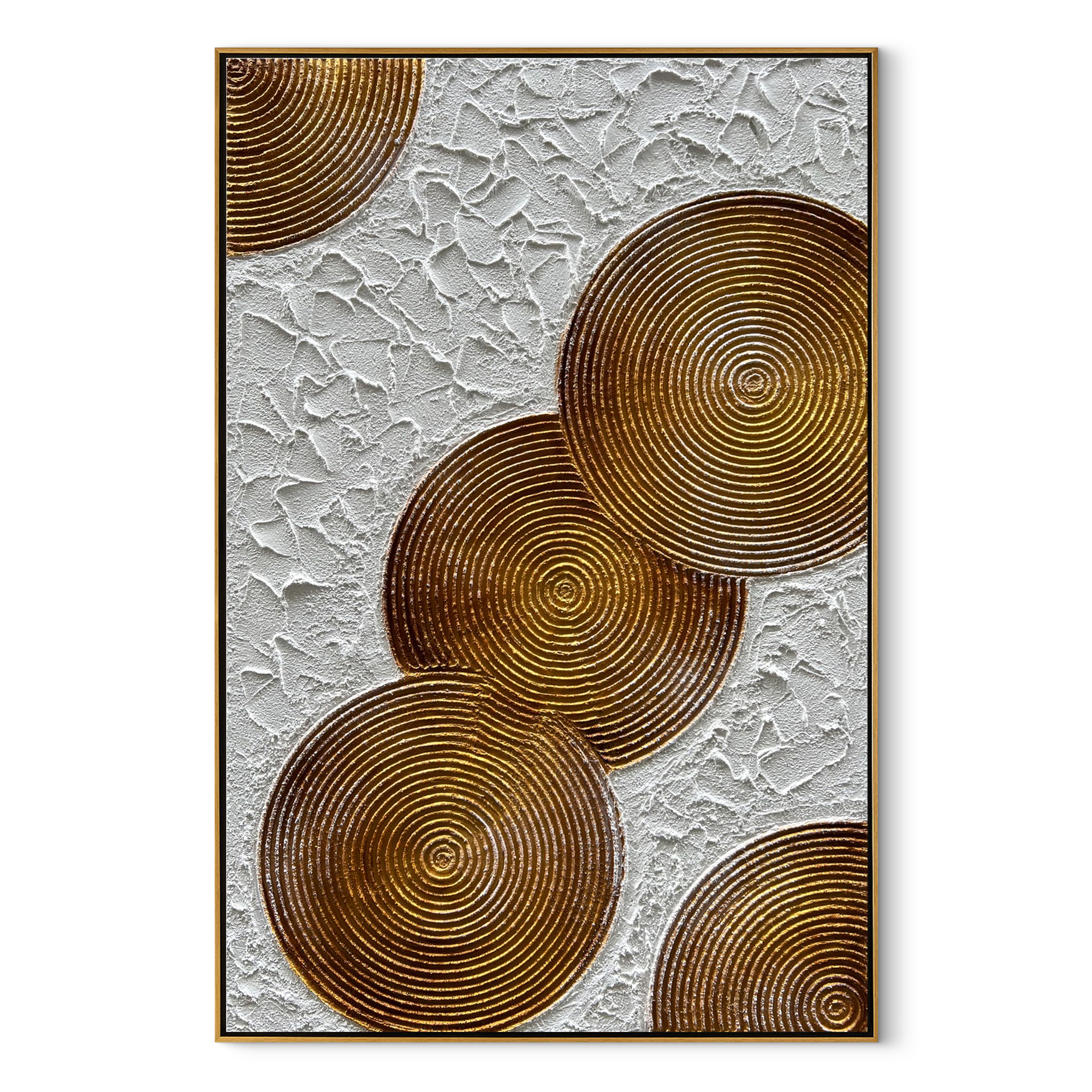 AMBER SPHERES: 3D Heavy Texture Plaster Wall Art, Modern Bronze Circle Relief