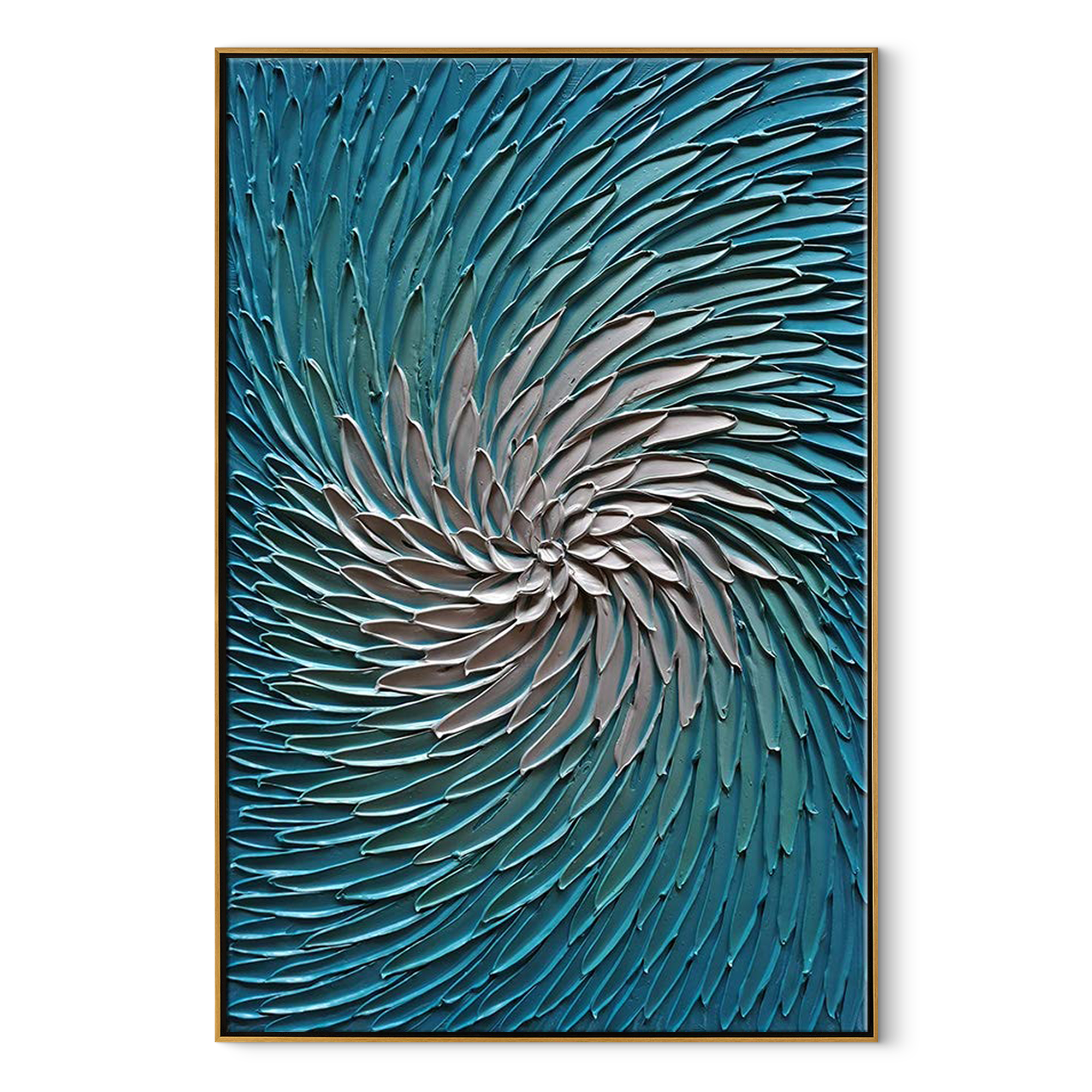 The Ocean Vortex – Modern Teal & Ivory Heavy Impasto Painting | Abstract Coastal Minimalist Hallway Art