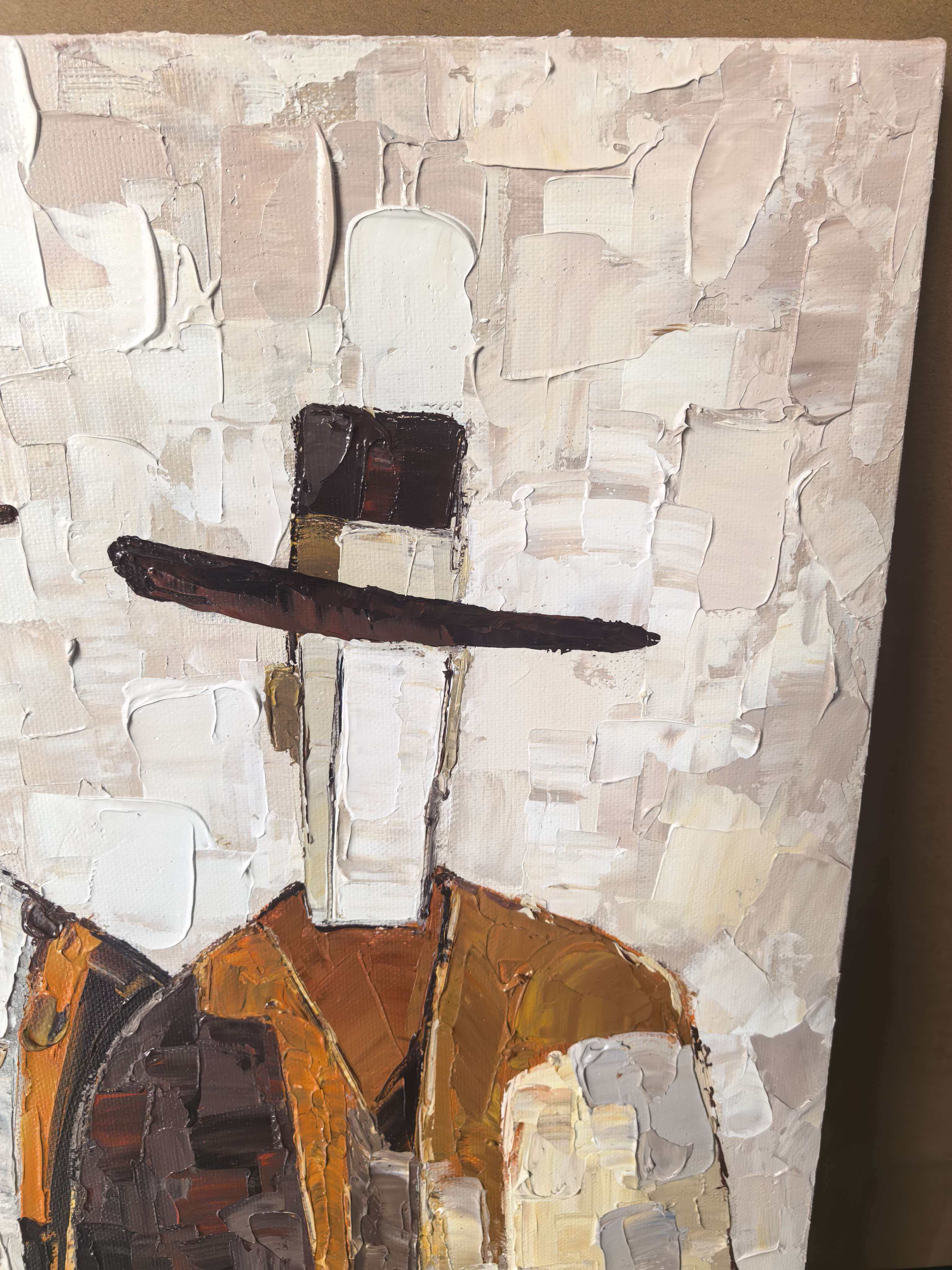 The Quiet Assembly – Mid-Century Neo-Expressionist Figures Heavy Impasto Painting | Earth Tone Palette Knife Abstract Portrait Canvas for Modern Living Room & Study