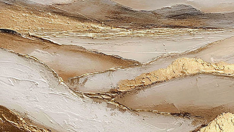 Golden Ridges – Wabi-Sabi Minimalist Earth Tone Impasto Painting | Luxury Textured Living Room Art