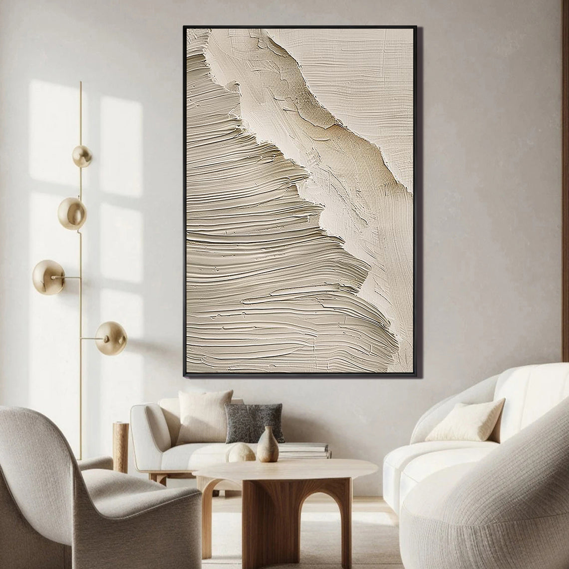 DESERT STRATA: Texture Wall Art, Hand-Painted Neutral Sandstone Plaster Effect Grained Relief Canvas Painting