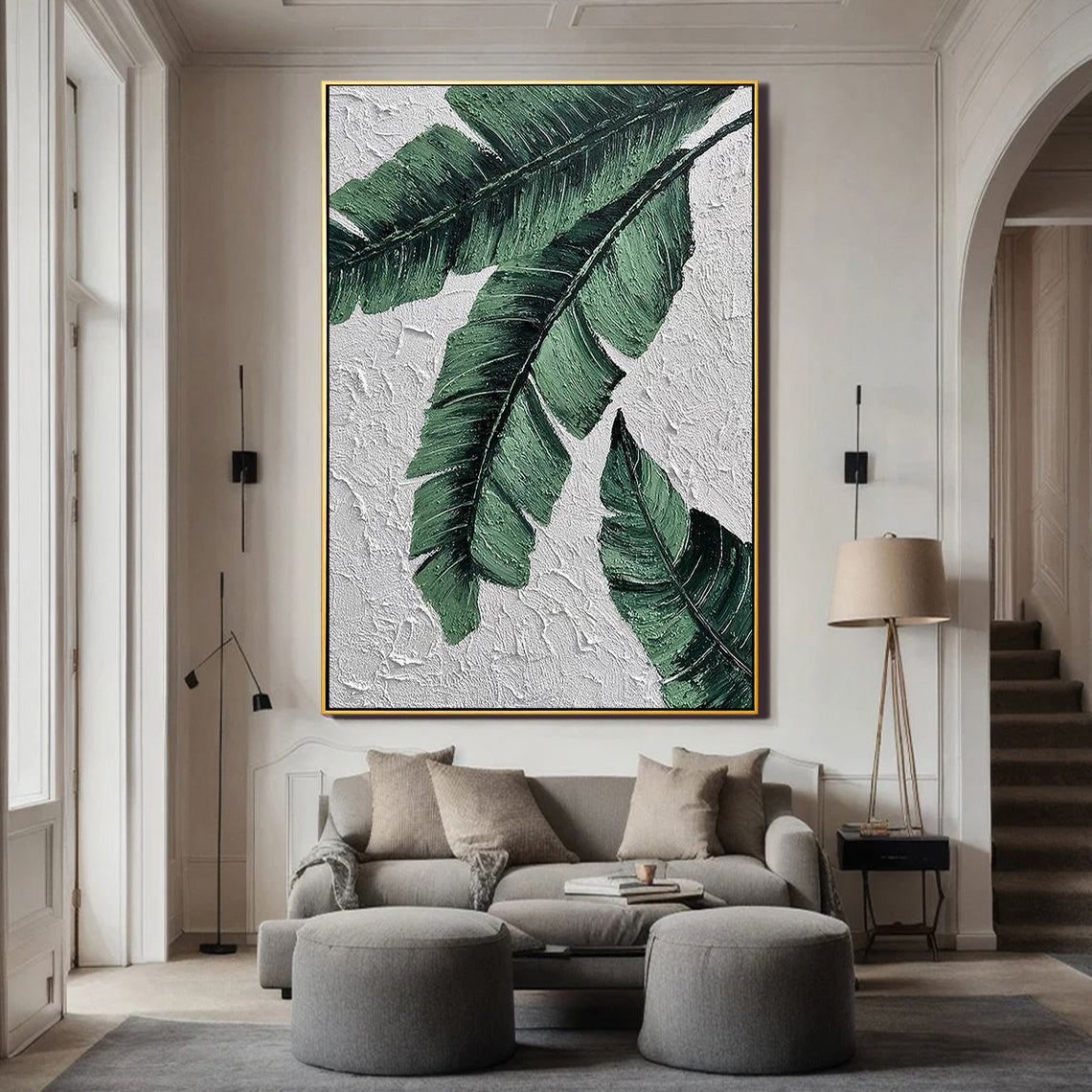 Emerald Frond – Modern Banana Leaf Texture Painting | Tropical Botanical Bedroom & Dining Room Art