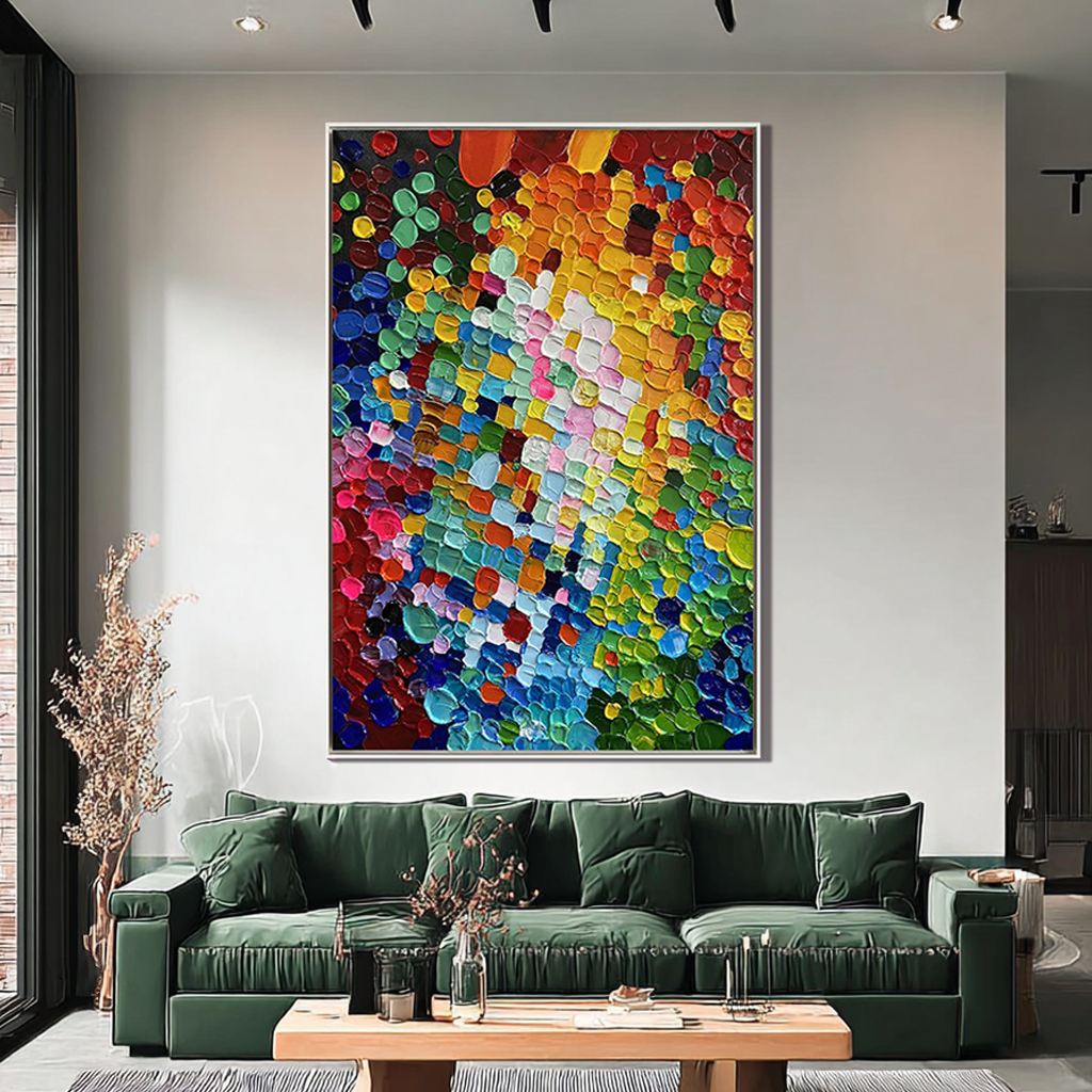 Vivid Mosaic – Hand-Painted Multicolored Rainbow Palette Knife 3D Texture Painting | Bold Abstract Palette Knife Living Room Art