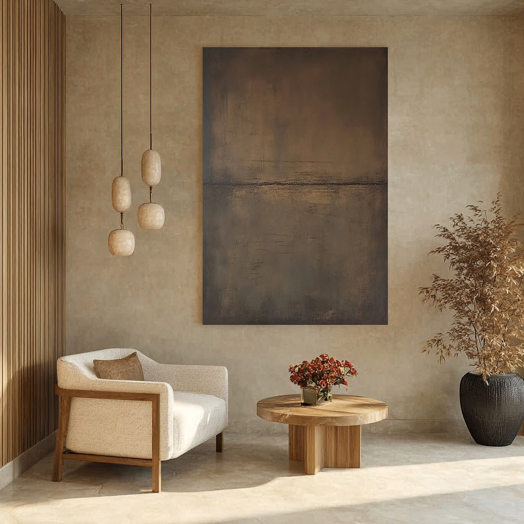 Ancient Earth – Hand-Painted Rusty Bronze Abstract 3D Wabi-Sabi Painting | Japandi Wabi-Sabi Living Room & Bedroom Art