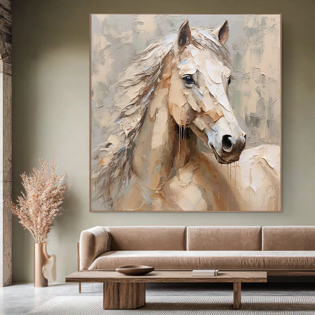 Noble Spirit – Modern Abstract Equine Impasto Relief Texture Painting | Modern Abstract Living Room & Office Art