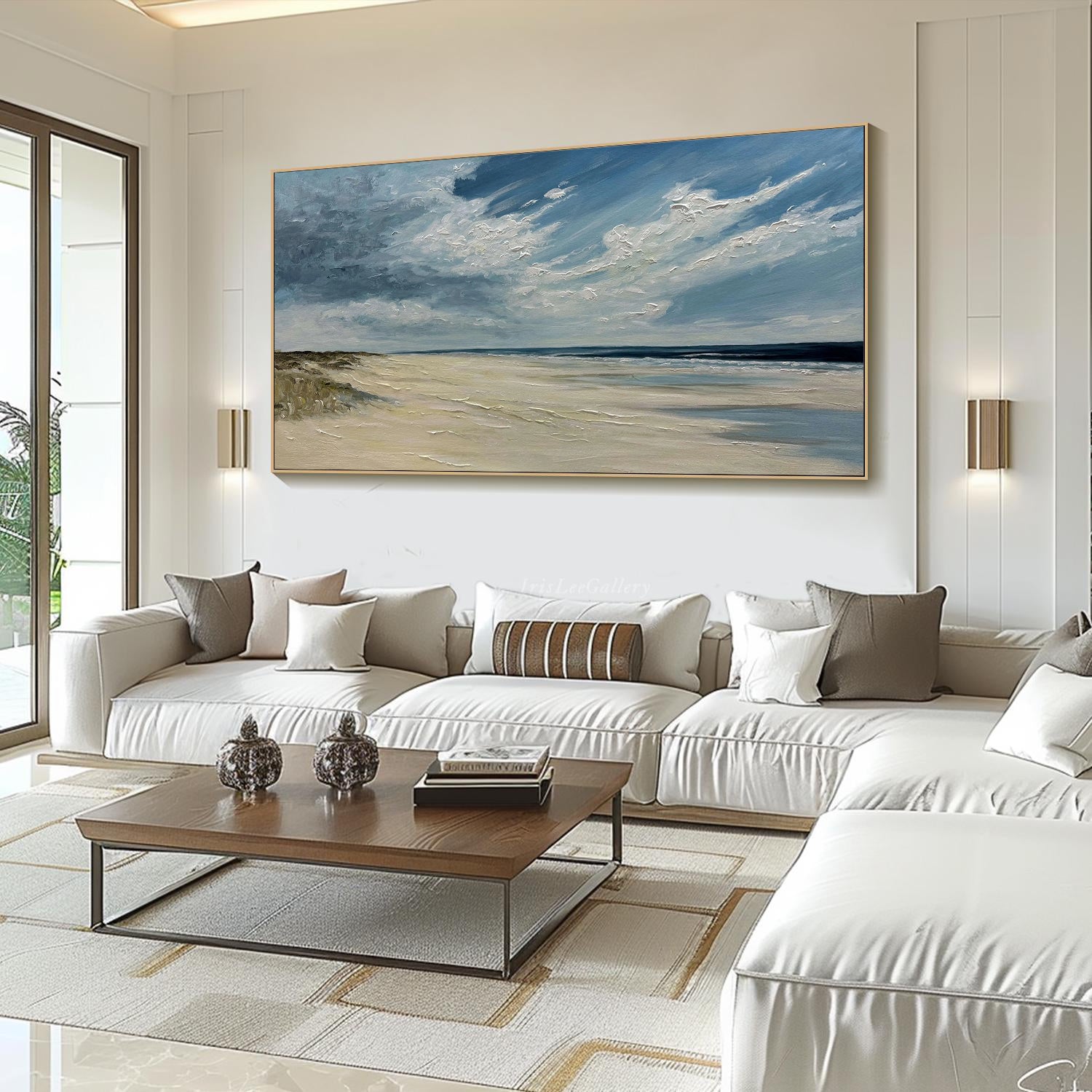 OCEAN BREEZE: Panoramic 3D Heavy Texture Coastal Wall Art, Modern Beach Landscape Impasto