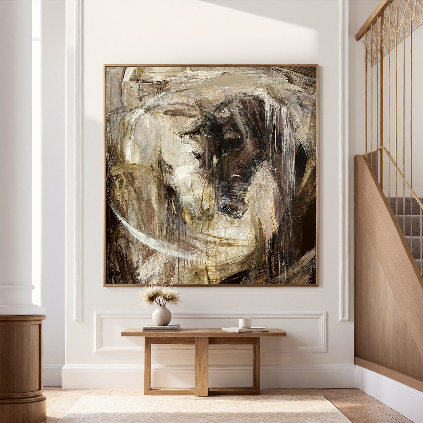 Equine Majesty – Modern Abstract Expressionist Horse Painting | Rustic Earth Tone Hallway Art