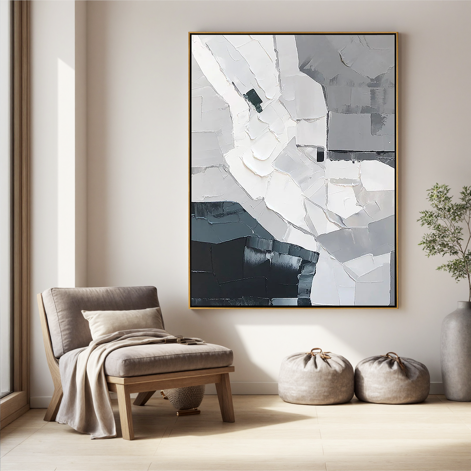 MONO STRATA: Minimalist Wall Art, Hand-Painted Modern Abstract Black White Grey Block Textured Gallery Art