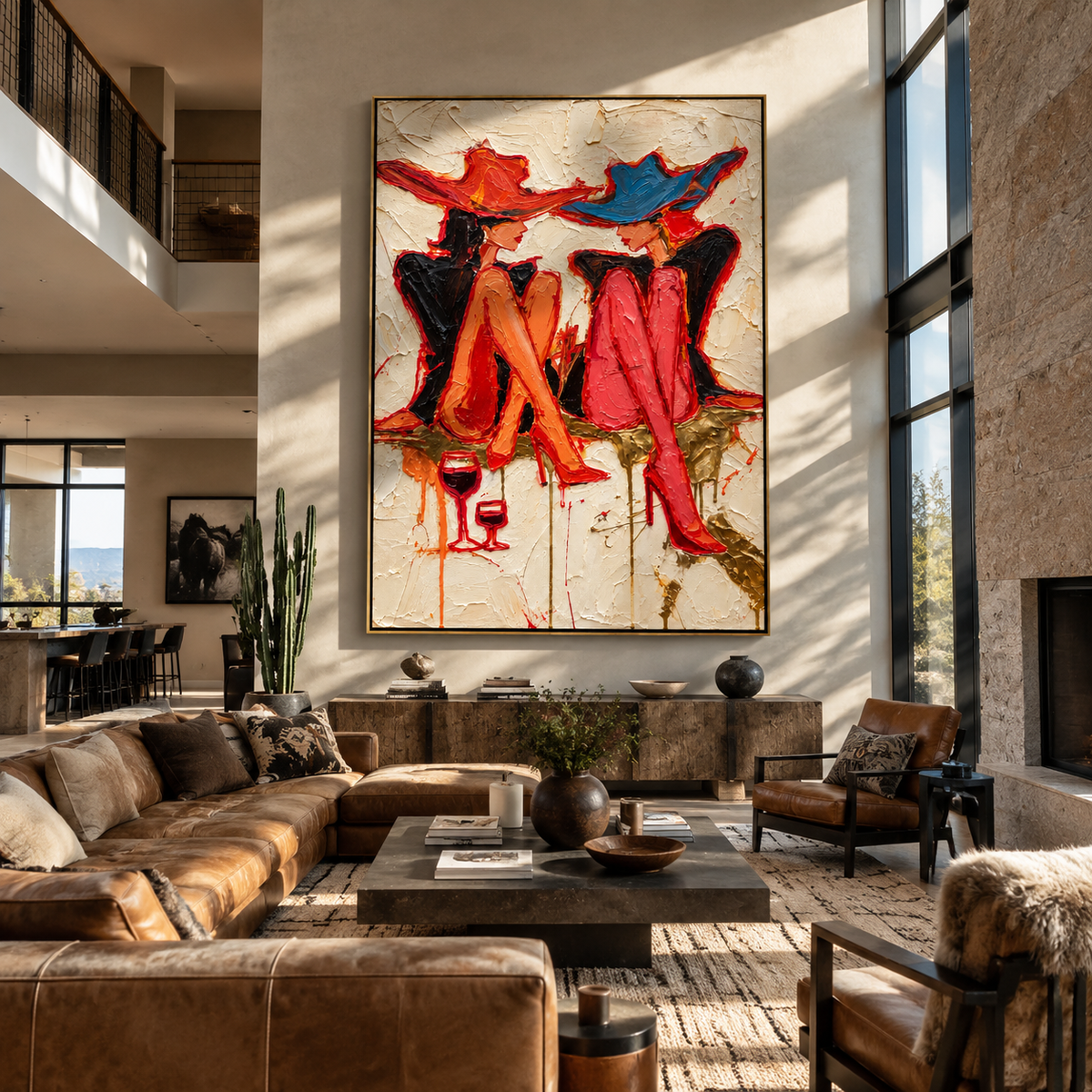 Wine & Heels – Vintage Americana Expressive Women Painting | Bold Modern Living Room Art