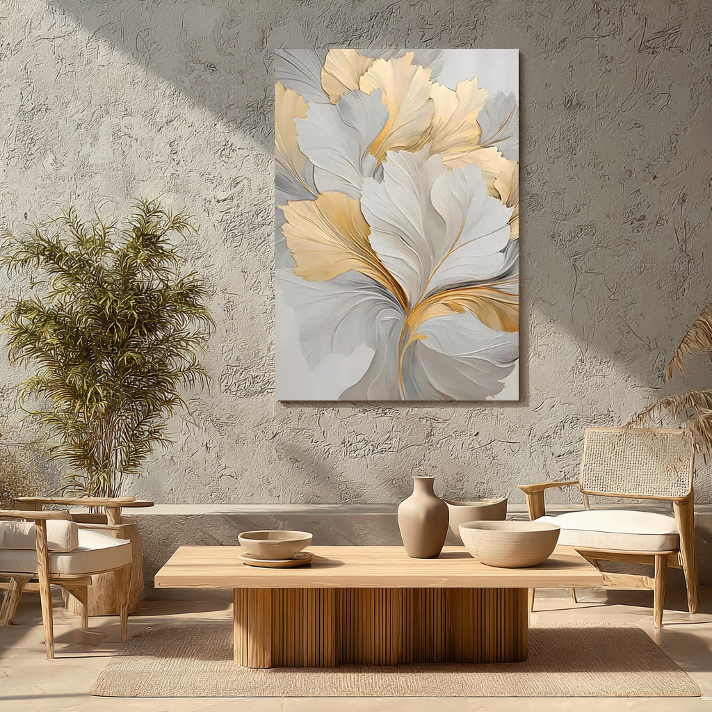 Meadow Bloom – Hand-Painted Minimalist Beige and Rainbow Wildflower Floral Painting | Vibrant Botanical Living Room & Dining Room Art