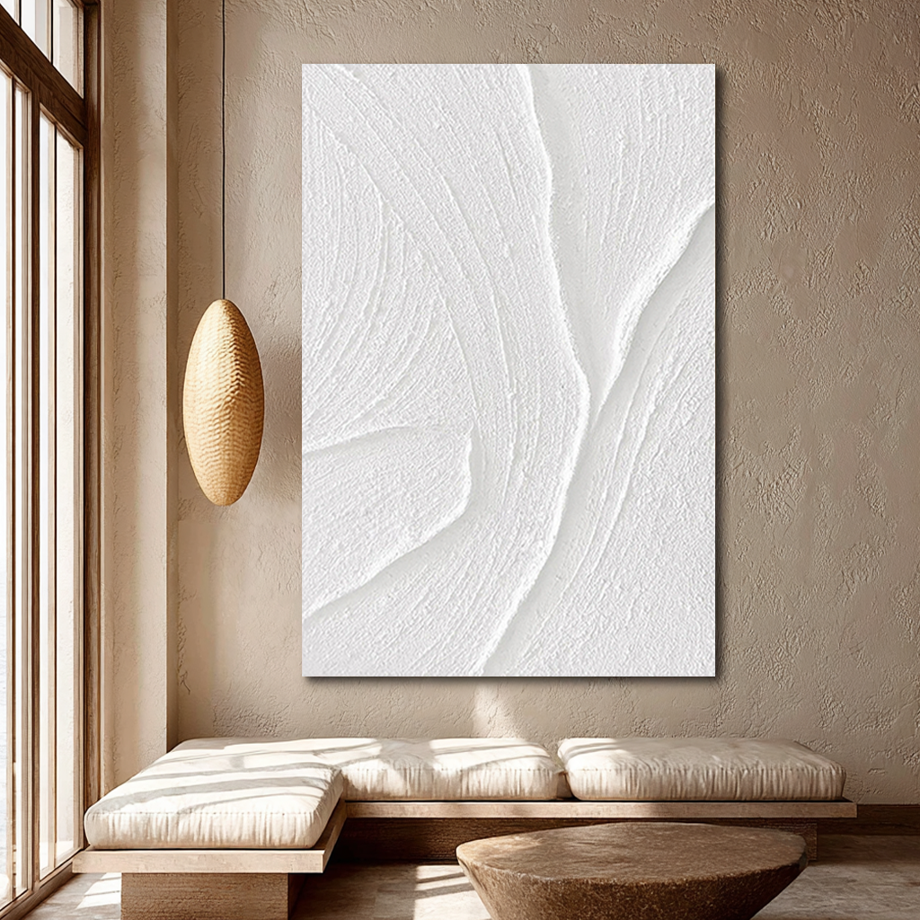 SILENT RIDGE: 3D Heavy Texture Plaster Wall Art, Modern Minimalist White Relief Painting