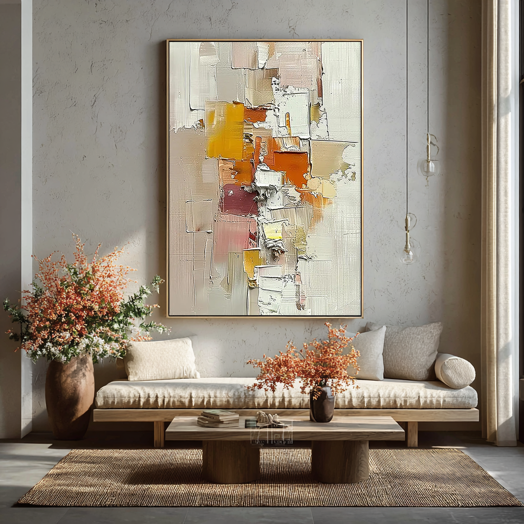 Earthen Layer – Neutral Terracotta & Ochre Palette Knife Canvas Abstract Painting | Japandi Organic Wabi-Sabi Living Room & Hallway Art