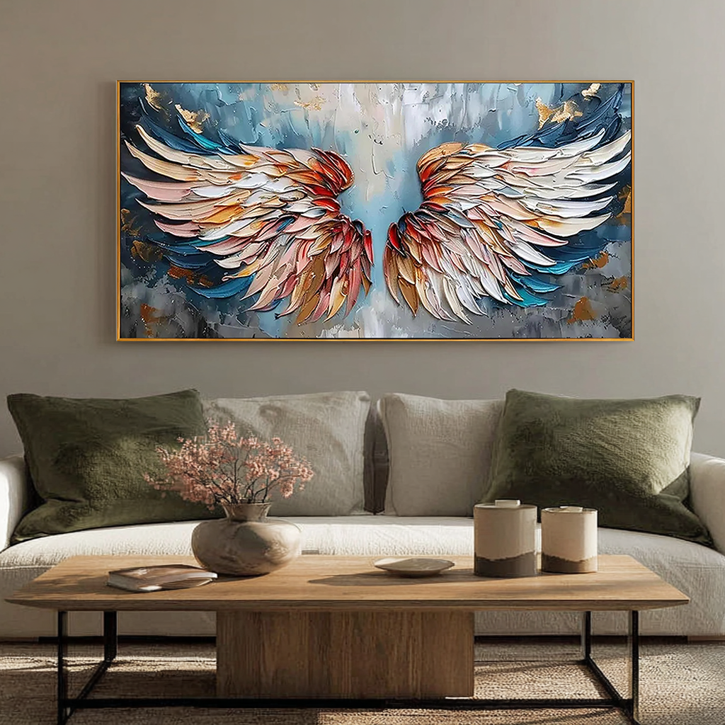 Angelic Rise – Modern Feather Relief Texture Painting | Contemporary Plaster Texture Living Room & Office Art