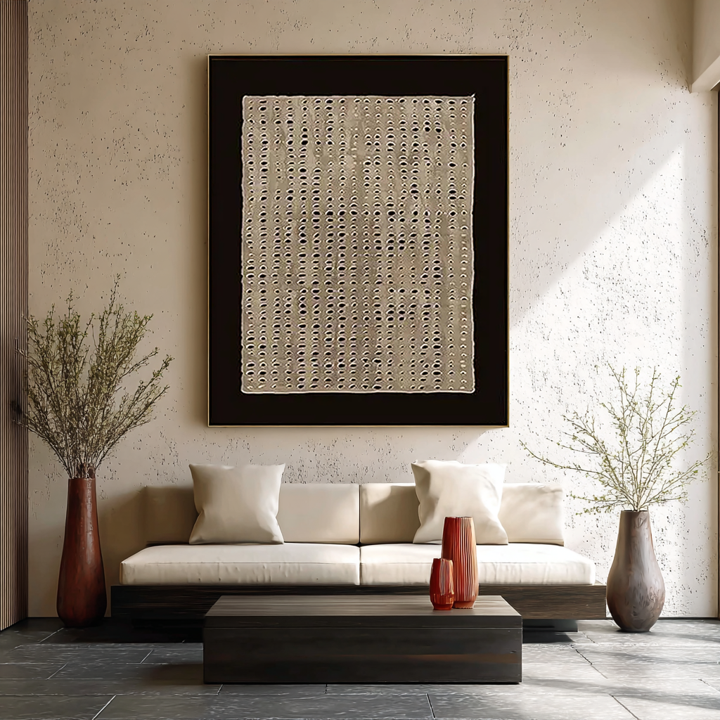 Zen Lattice – 3D Heavy Texture Black & Sand Plaster Relief Wabi-Sabi Painting | Japandi Organic Wabi-Sabi Living Room & Hallway Art