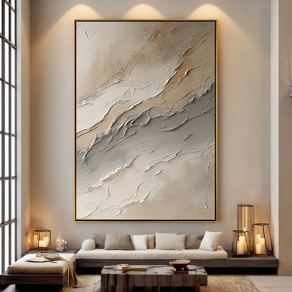 Earthen Rhythm – Hand-Painted Neutral Beige Plaster Effect Layered Texture Painting | Japandi Organic Wabi-Sabi Living Room & Hallway Art
