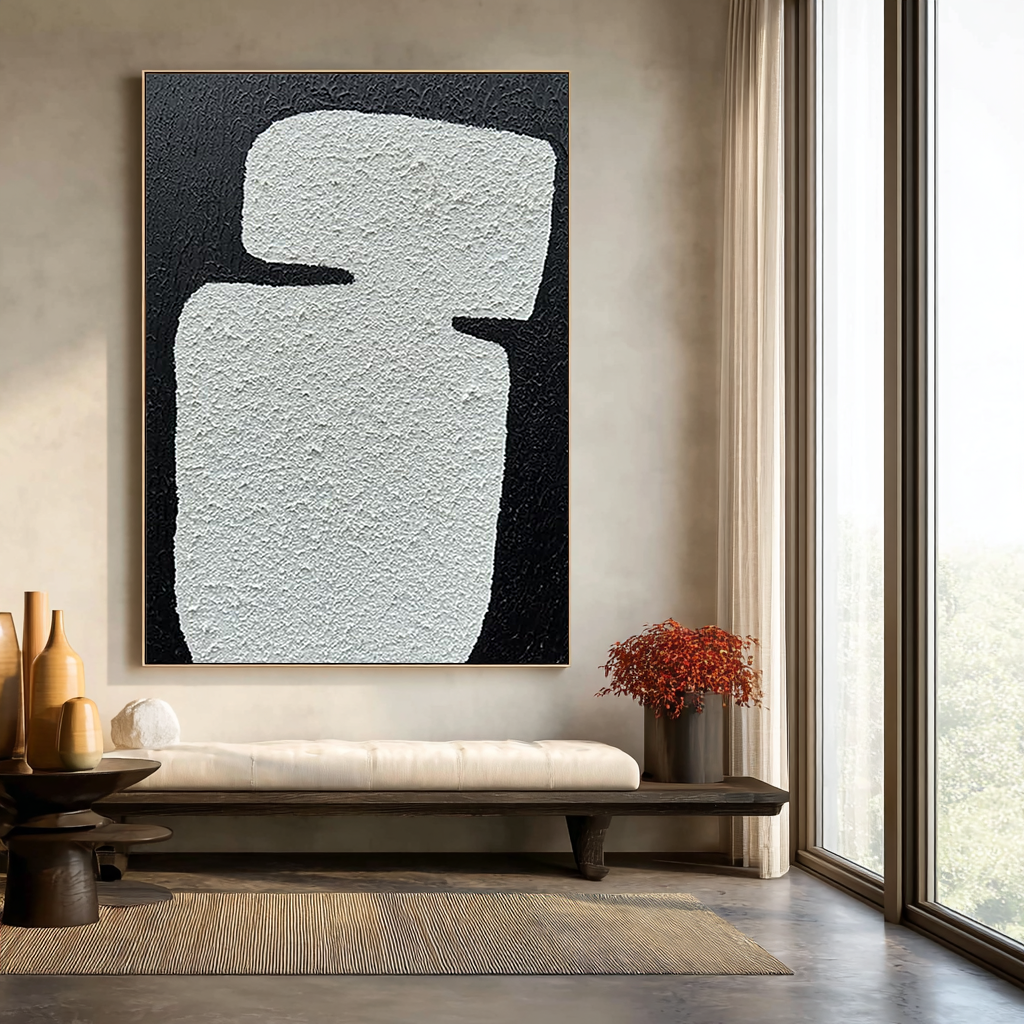 MONOLITH RIDGE: Modern Abstract Minimalist Wall Art, 3D Heavy Texture Plaster Relief Painting