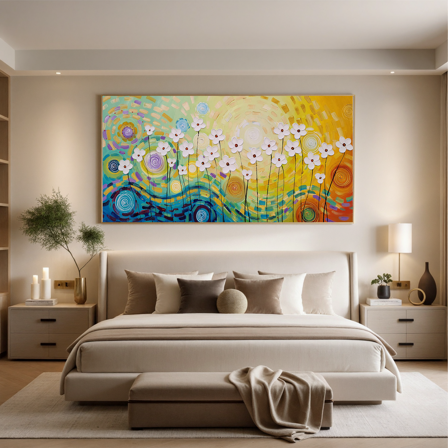 Sunlight Vortex – Vibrant Van Gogh Style Flower Relief Floral Painting | Vibrant Botanical Living Room & Dining Room Art
