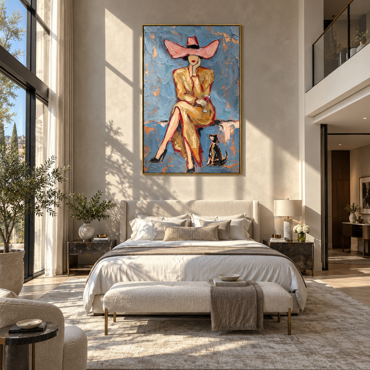 The Pink Brim – Vintage Americana Fashion Woman Portrait Painting | Luxury Glam Living Room Art