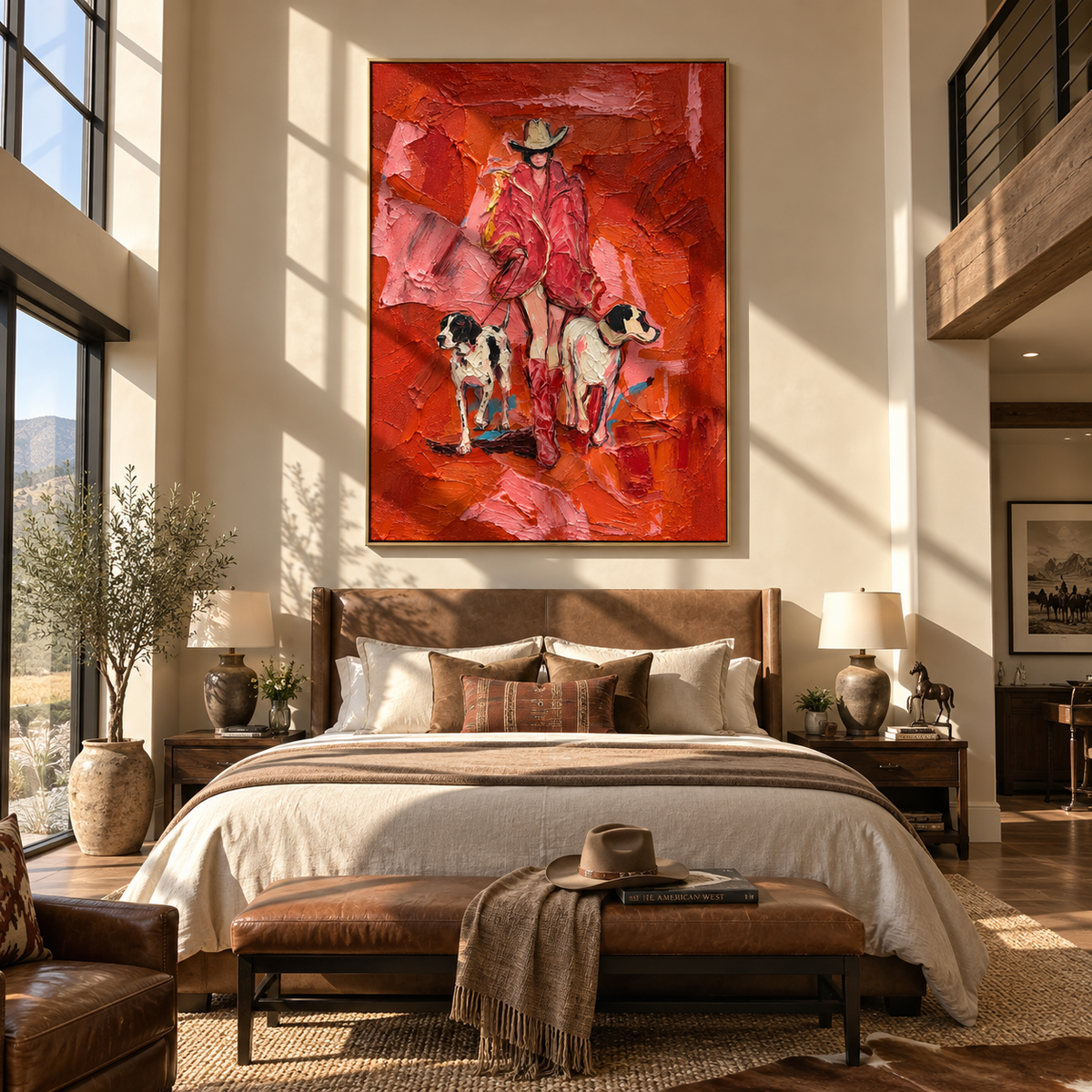 Best Companion – Cowgirl with White Dog Painting | Vintage Americana Vertical Art