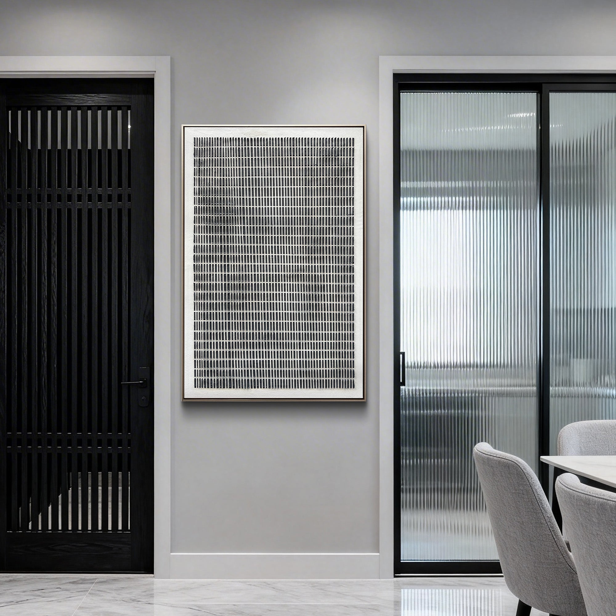 Silent Matrix – Minimalist Vertical Linear Minimalist Painting | Modern Minimalist Bedroom & Home Office Art