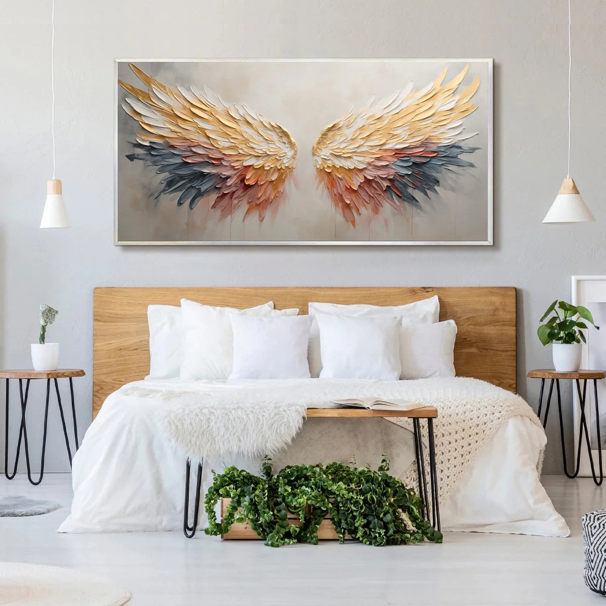 Celestial Ascent – Gold & Rose Pink Feather Relief Texture Painting | Modern Luxury Metallic Living Room & Hotel Art