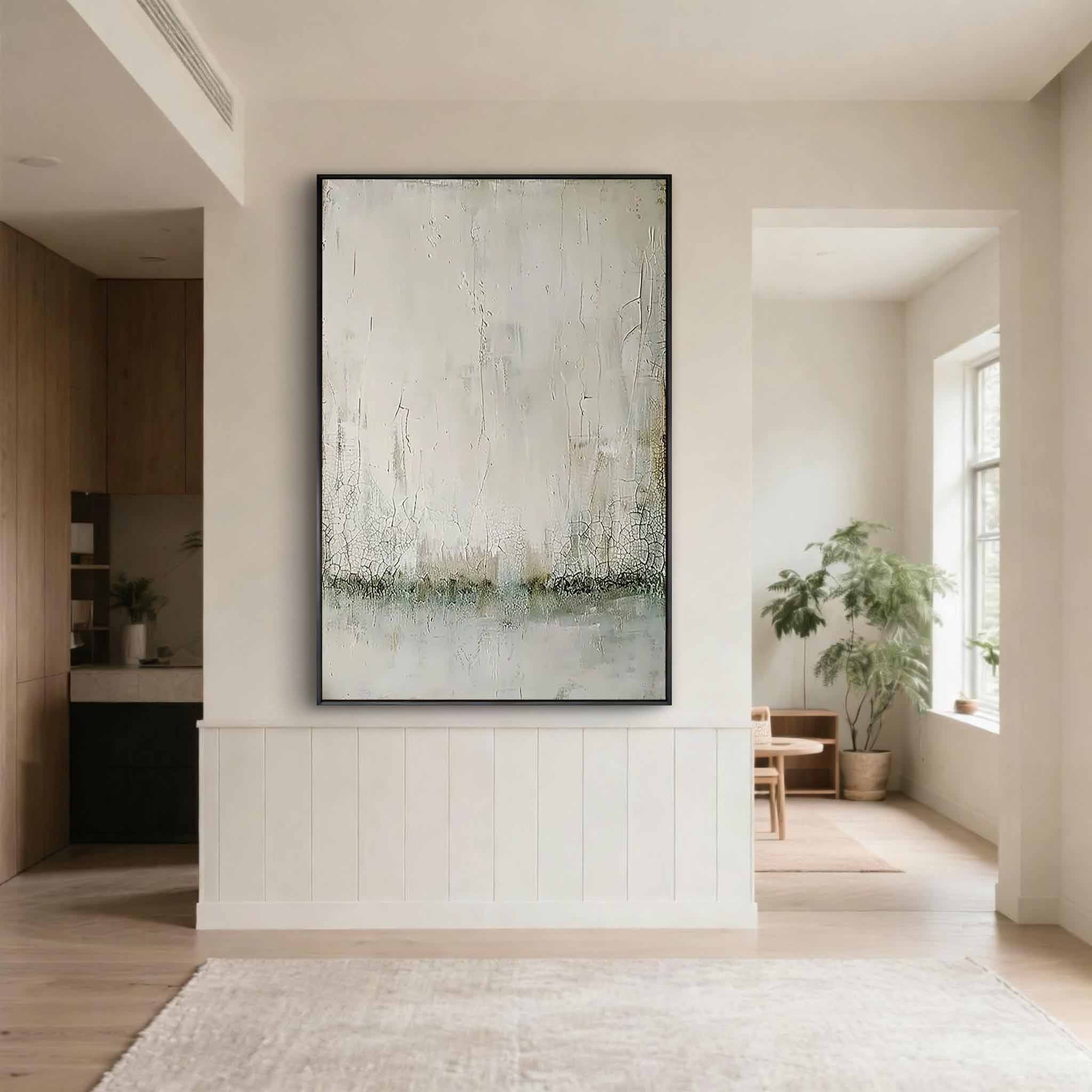 Creamy Silence – Hand-Painted Minimalist Beige Distressed Plaster Effect Wabi-Sabi Painting | Japandi Organic Wabi-Sabi Living Room & Hallway Art
