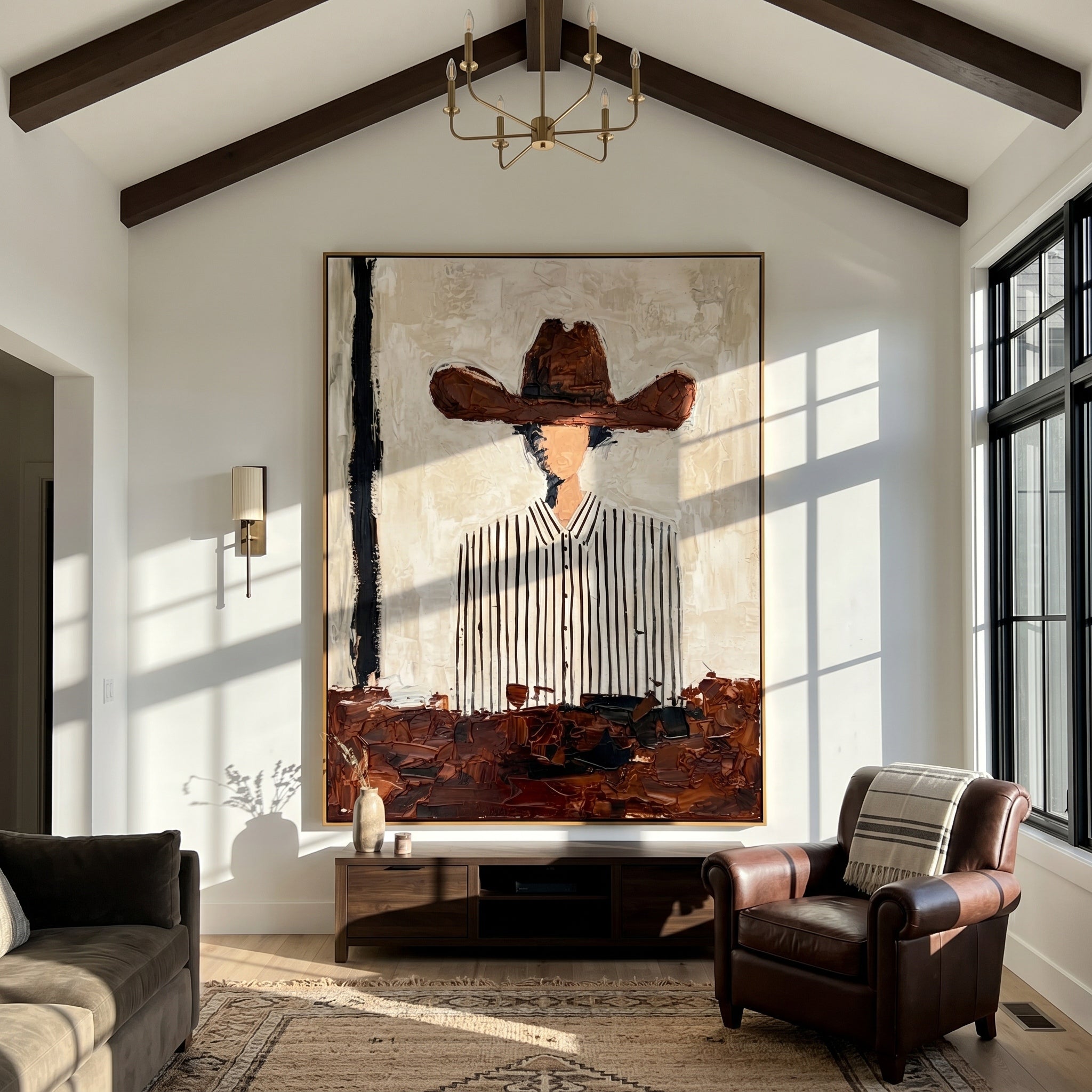 The Texan Frontier - Heavy Impasto Cowboy Stripe Painting | Modern Western & Industrial Hallway Art