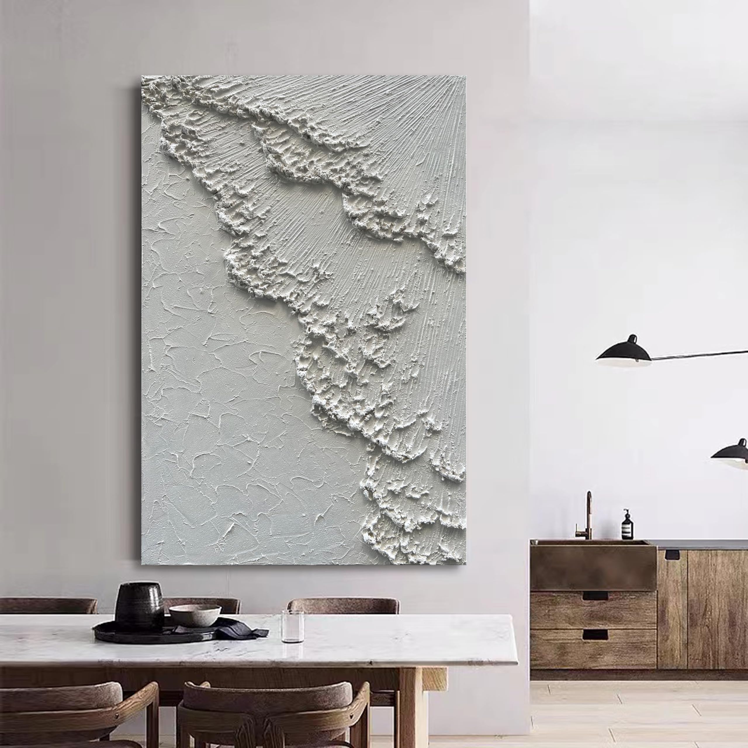 FROSTED RIDGE: 3D Heavy Texture Plaster Wall Art, Rugged White Rock Relief Painting