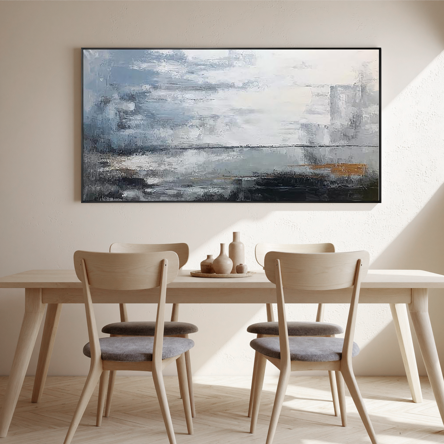 Urban Mist – Hand-Painted Grey and Gold Palette Knife Abstract Painting | Modern Abstract Living Room & Office Art