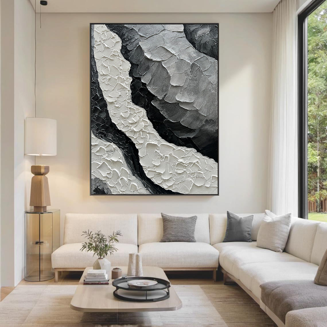 Noir Ridge – Modern Plaster Relief Abstract Texture Painting | Industrial Abstract Home Office & Living Room Art