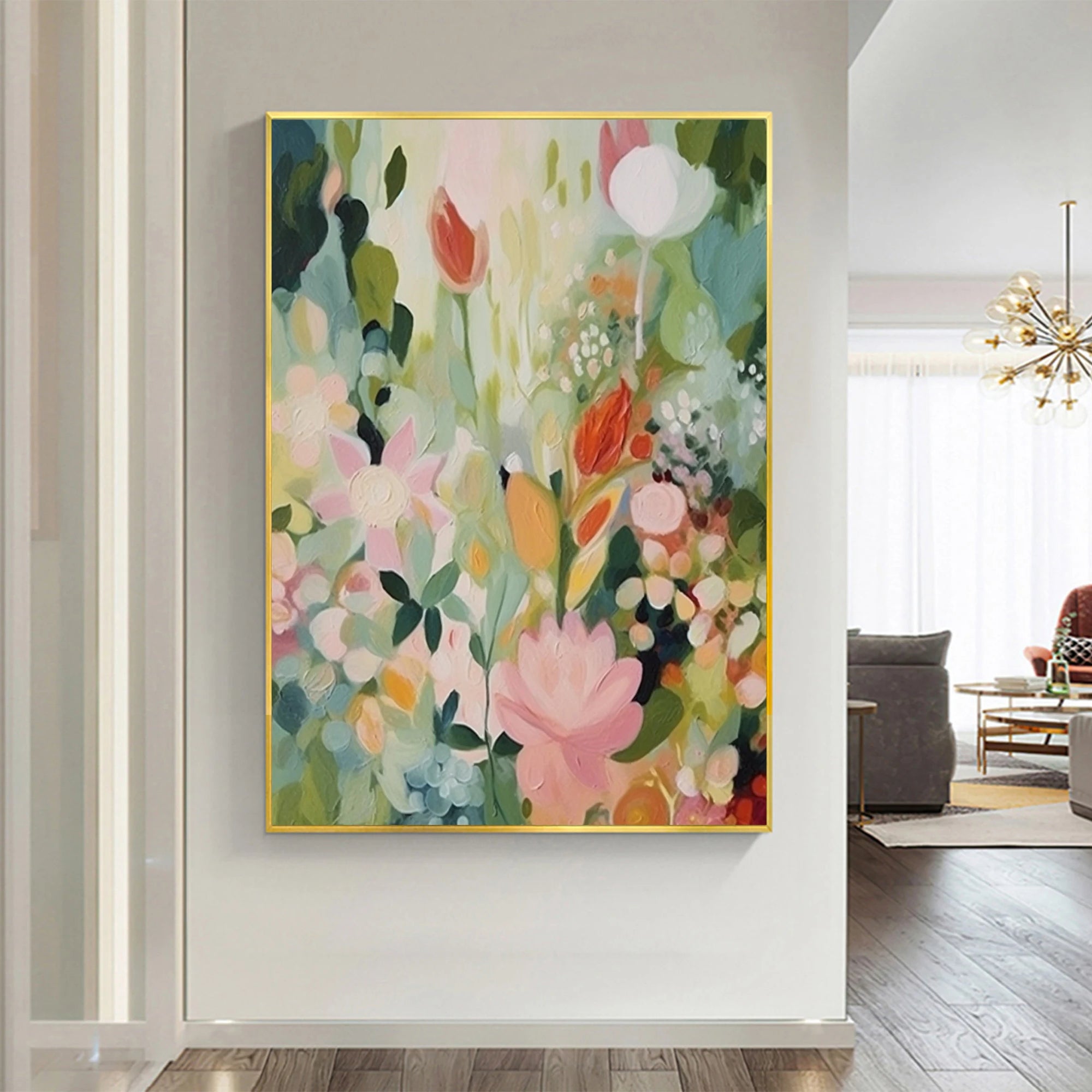 PASTEL GARDEN: Floral Wall Art, Hand-Painted Modern Abstract Wildflower Field Thick Textured Gallery Art