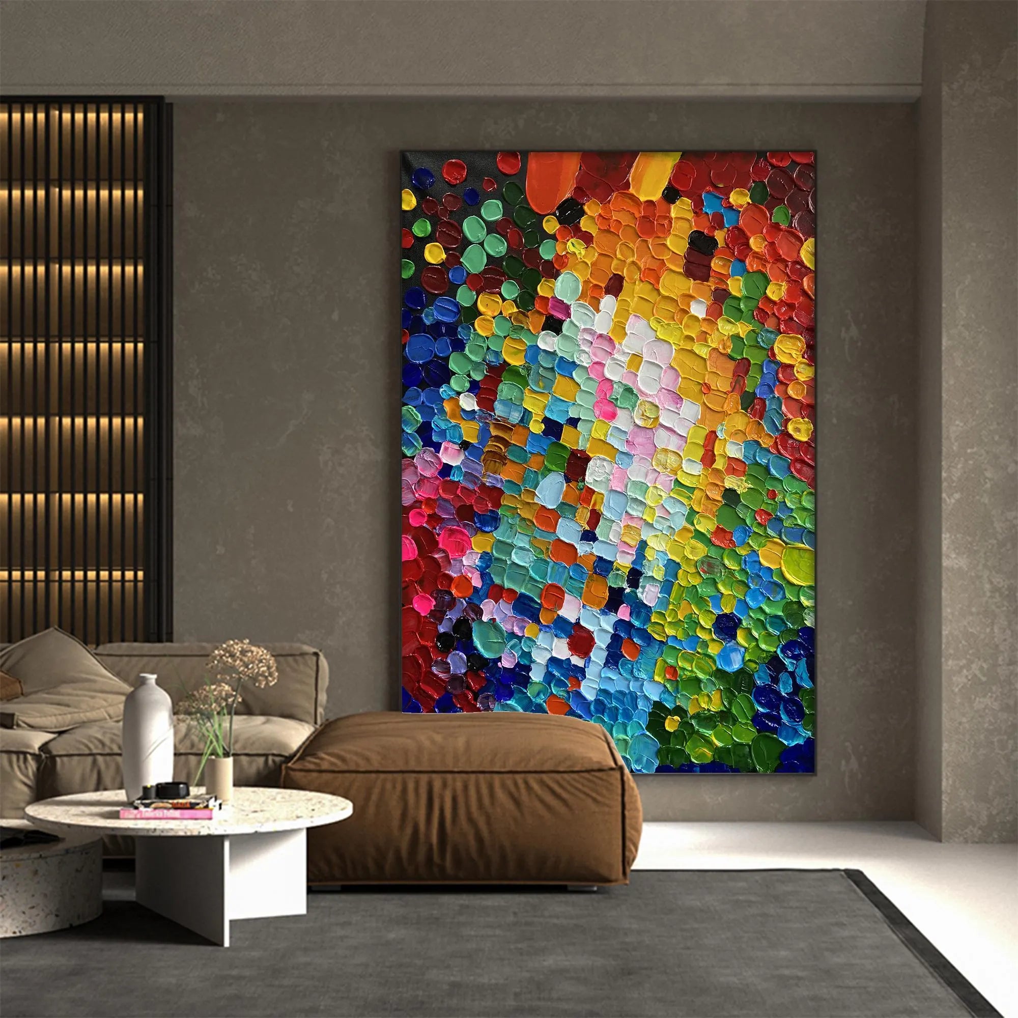 Vivid Mosaic – Hand-Painted Multicolored Rainbow Palette Knife 3D Texture Painting | Bold Abstract Palette Knife Living Room Art