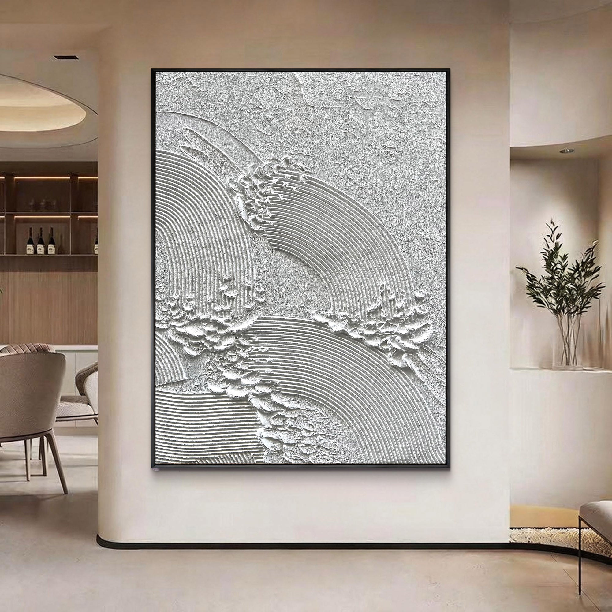 White Crest – Sculpted Plaster Ocean Relief Texture Painting | Coastal Modern Living Room & Bedroom Art