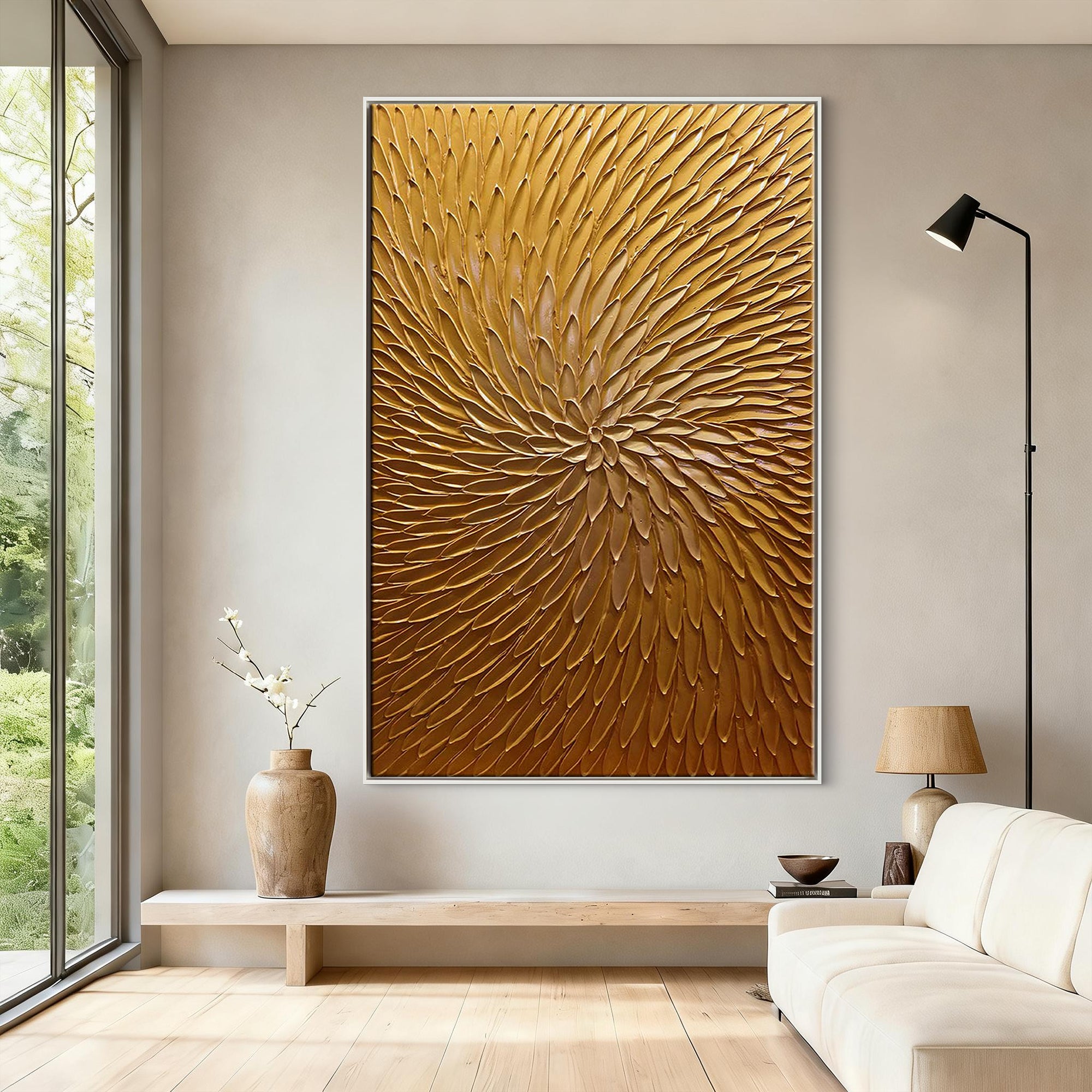Radiant Vortex – Minimalist Heavy Impasto Radiating Canvas | Modern Abstract Entryway Art