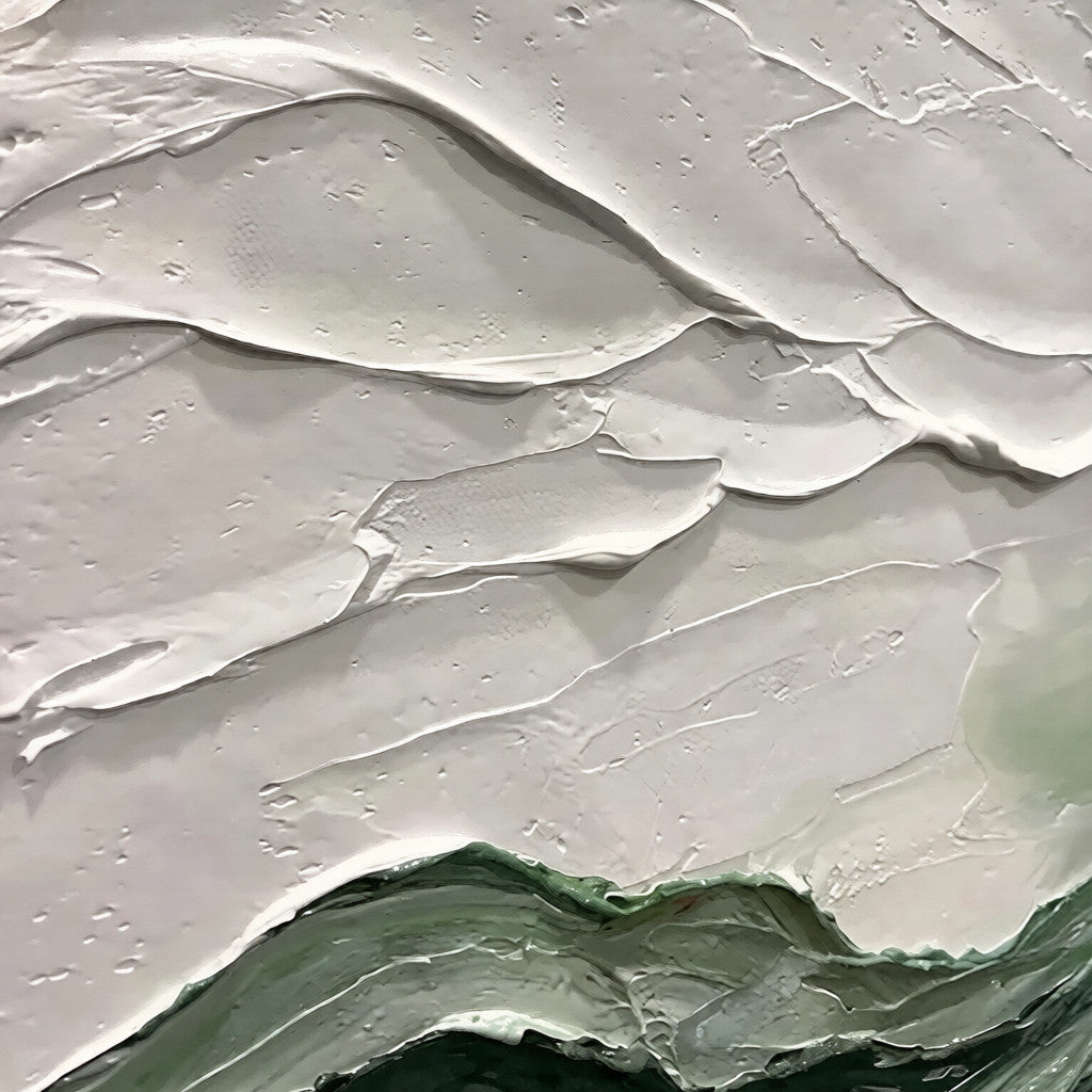 Serene Ridge – Hand-Painted Sage Green and Beige Plaster Effect Relief Landscape Painting | Contemporary Landscape Living Room & Dining Room Art