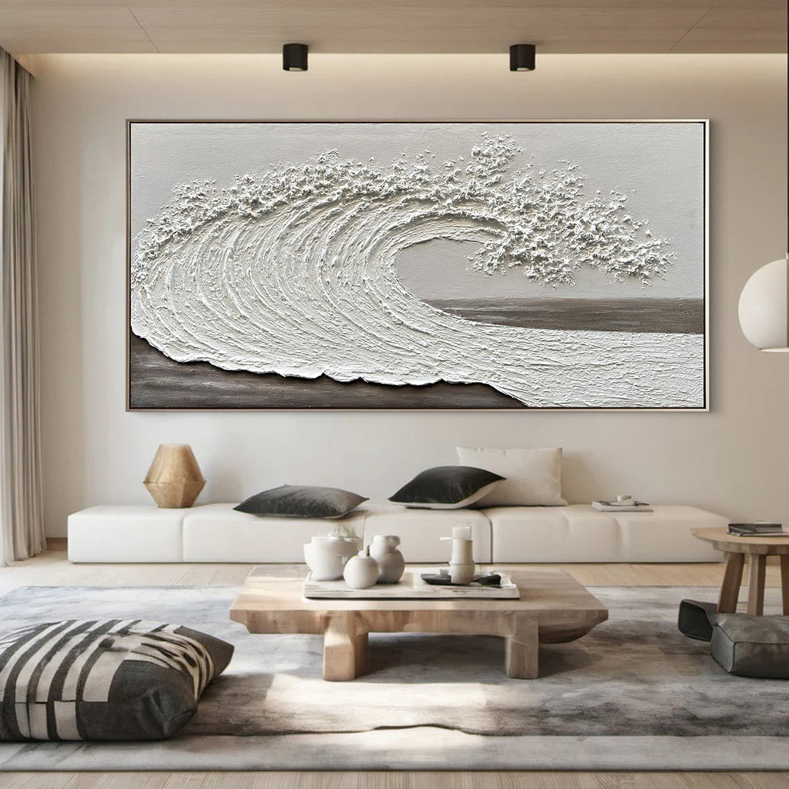 Ocean Surge – Plaster Relief Coastal Abstract Texture Painting | Coastal Modern Living Room & Bedroom Art