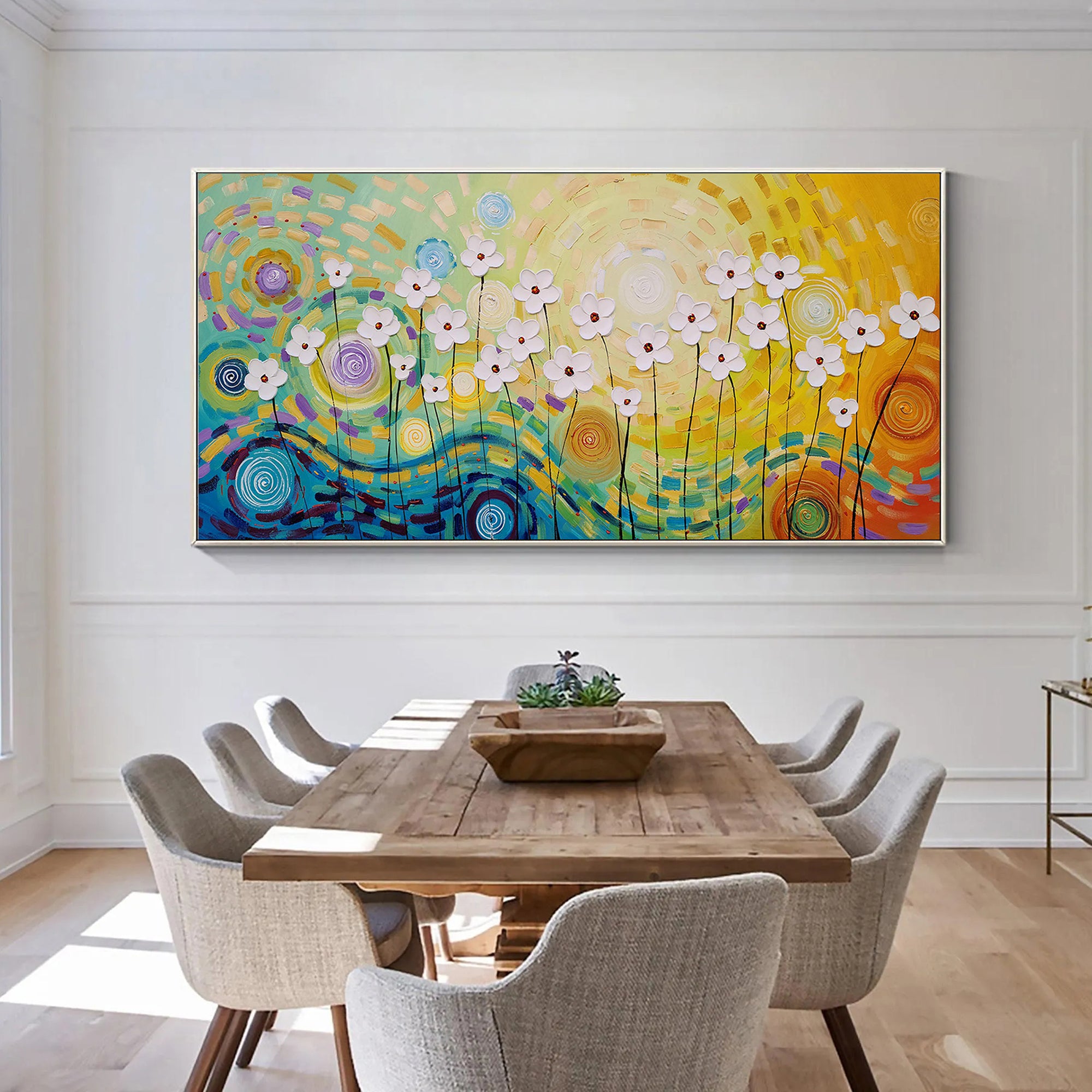 Sunlight Vortex – Vibrant Van Gogh Style Flower Relief Floral Painting | Vibrant Botanical Living Room & Dining Room Art