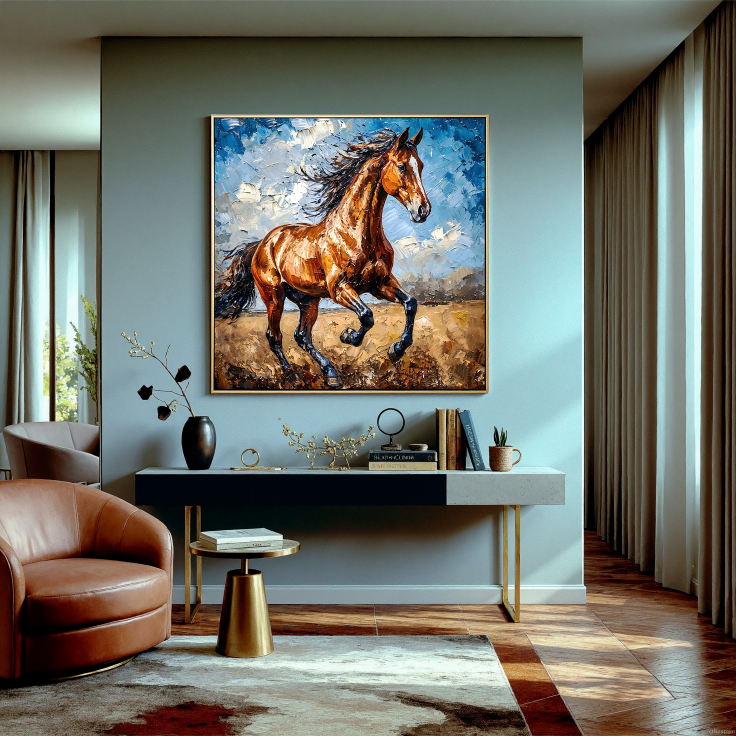Wild Gallop – Textured Galloping Horse Abstract Painting | Dynamic Modern Living Room Art