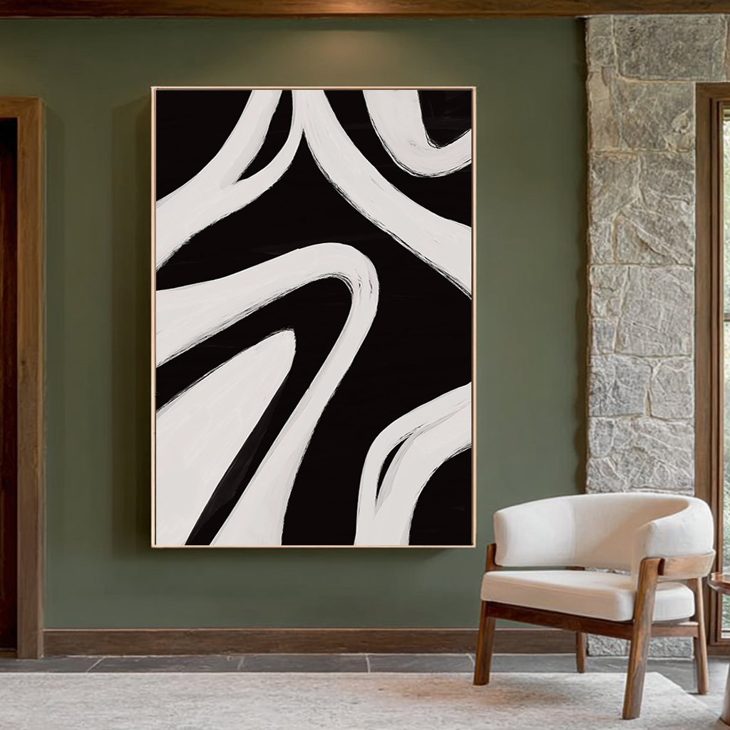 Zebra Flow – Bold Texture Fluid Oil Minimalist Painting | Modern Minimalist Bedroom & Home Office Art